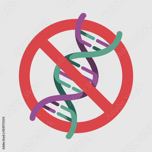 Red Circle Prohibition Sign Over Purple Teal D N A Helix