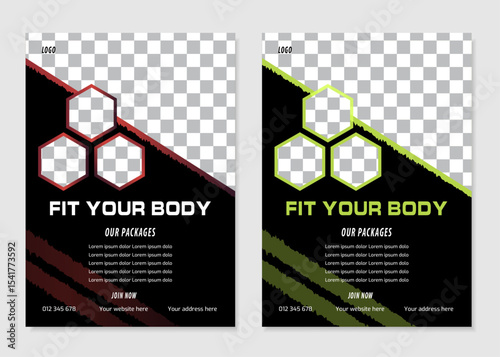 Gym/ fitness flyer template, social media post, web banner with clean and modern layout	