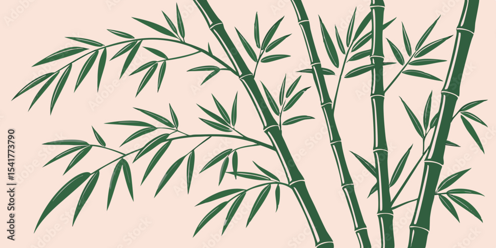 Fototapeta premium Raining cute , wallpaper and seamless tropical ,texture and silhouette green bamboo forest pink background 