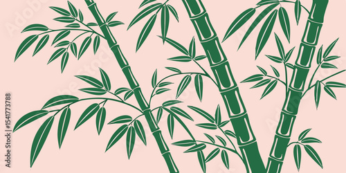 Raining cute , wallpaper and seamless tropical ,texture and silhouette green bamboo forest pink  background 
