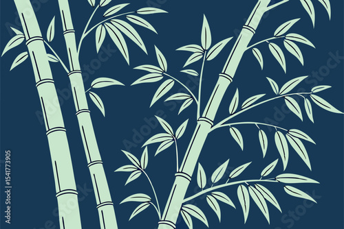 Raining cute , wallpaper and seamless tropical ,texture and silhouette bamboo forest navy blue background 