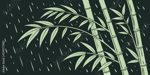 Raining cute , wallpaper and seamless tropical ,texture and silhouette bamboo forest black background 