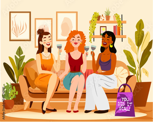 Happy Women Enjoying a Cozy Home Celebration Together