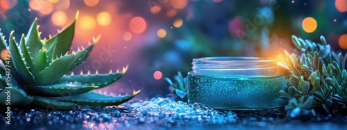 Glowing Skincare Serum Jar with Aloe Vera Plants