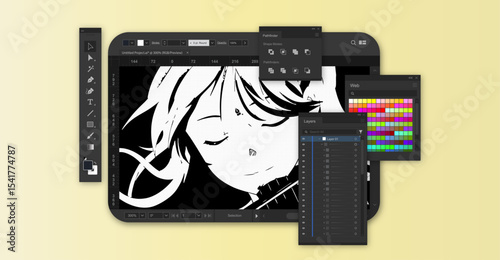 Drawing interface close up with UI panels