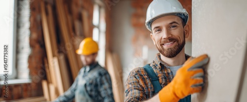 The skilled builder smiling confidently while working on a construction project.