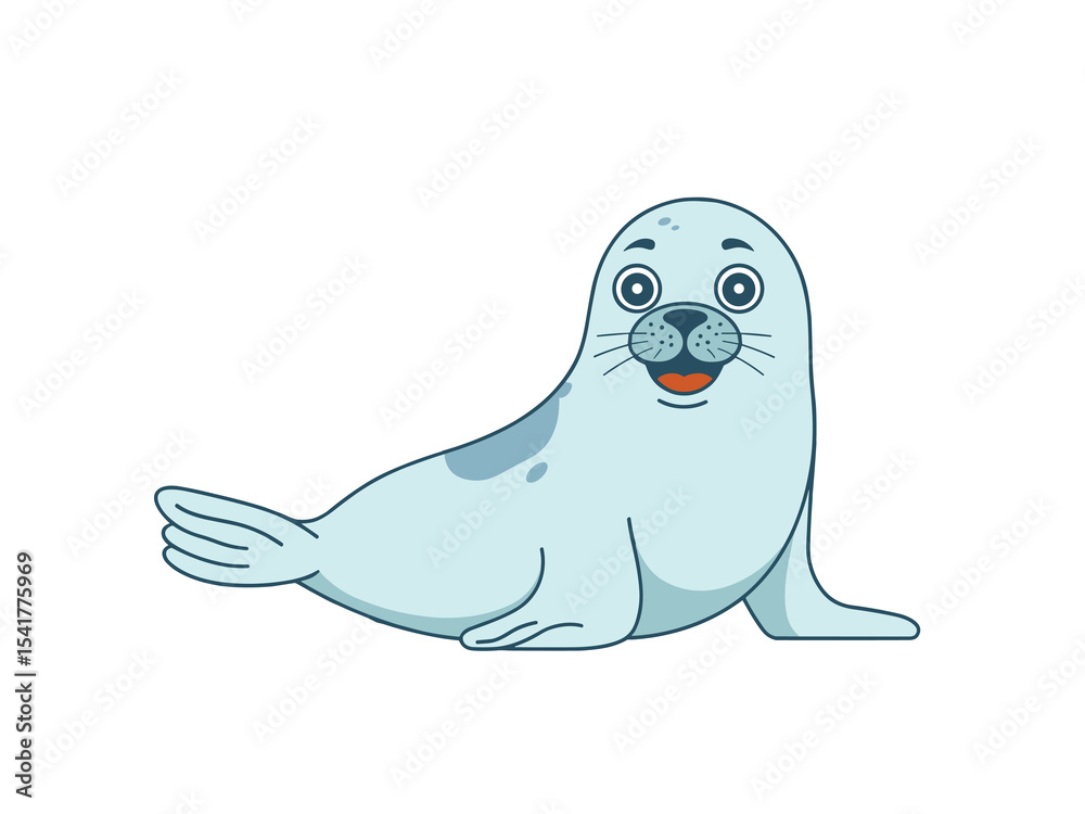 Fototapeta premium Adorable Cartoon Seal Illustration Happy Aquatic Mammal Vector Graphic
