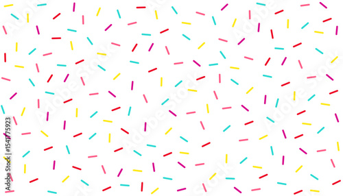Donut sprinkles confetti retro sweet candy background. Cute dessert decoration colorful sprinkle elements. Birthday, party