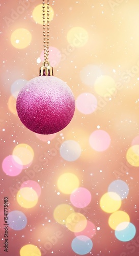 Sparkling Pink Christmas Ornament Festive Holiday Decoration with Bokeh Lights