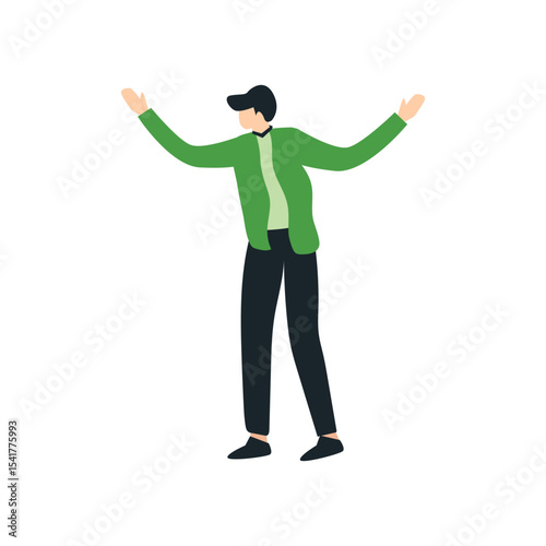 young man celebrating with hands up vector illustration design