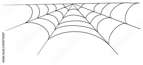 Spiderweb corner line border, gothic scary hanging net frame. Simple spooky halloween decoration. Cobweb spider trap.