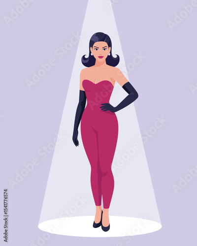 Confident Woman in Spotlight Elegant Vector Illustration