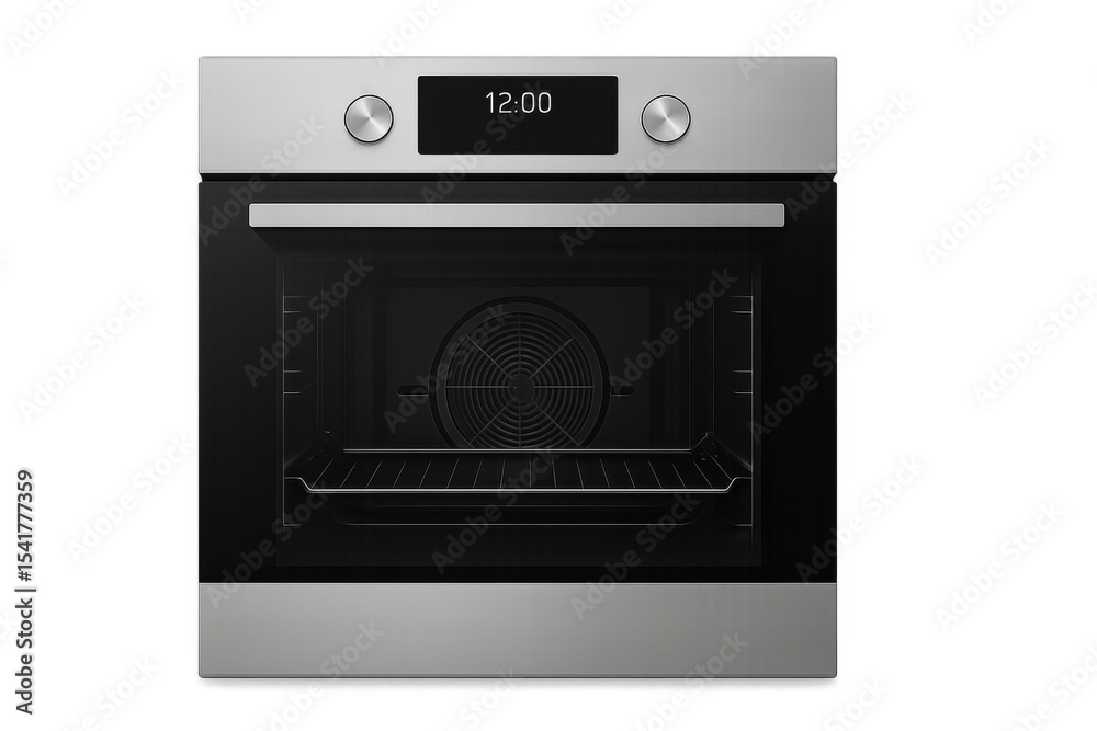 Fototapeta premium Empty electric oven showing time on transparent background
