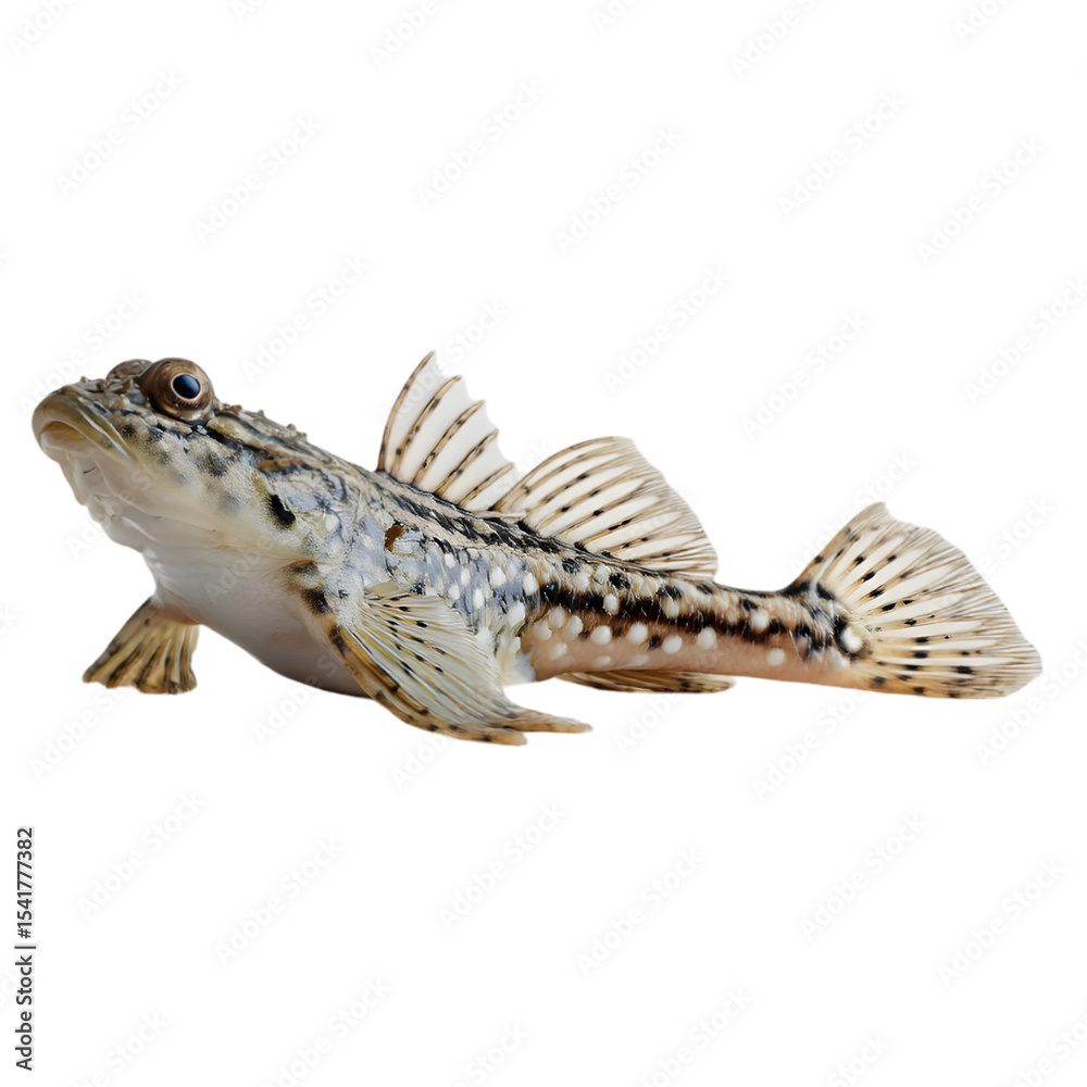 Fototapeta premium Detailed close-up of a freshwater fish showcasing its unique patterns and fins against a plain background