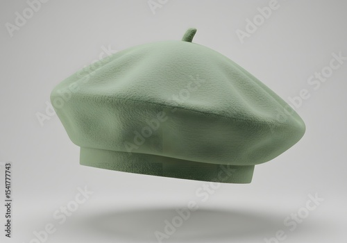 Sage Green Beret - Stylish Women's Hat, Fashion Accessory, 3D Render