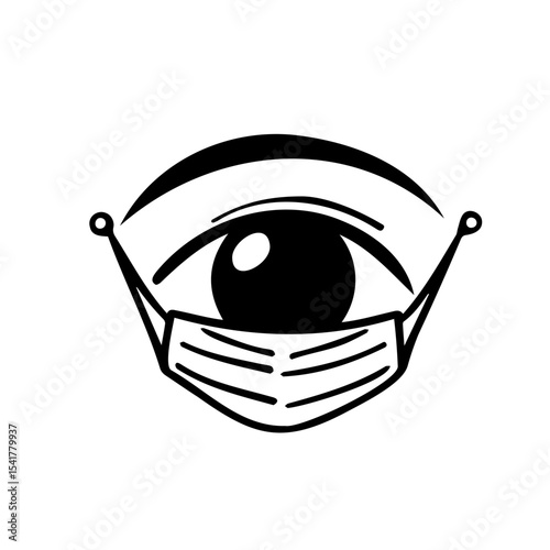 Eye wearing a face mask symbolizing health and safety no background with copy space