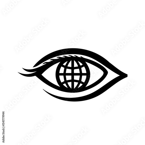Artistic eye graphic illustration with a globe no background and copy space