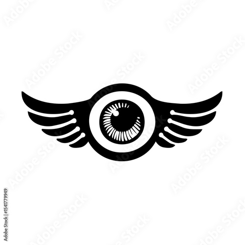 Creative eye logo with wings design symbolizing freedom and observation no background, copy space