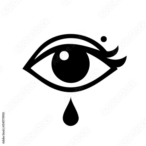 Emotional eye graphic with tear drop and expressive details no background, copy space