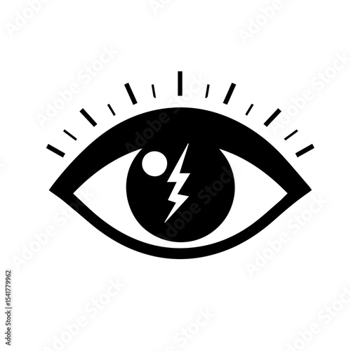 Stylized eye graphic with lightning insight and awareness no background, copy space
