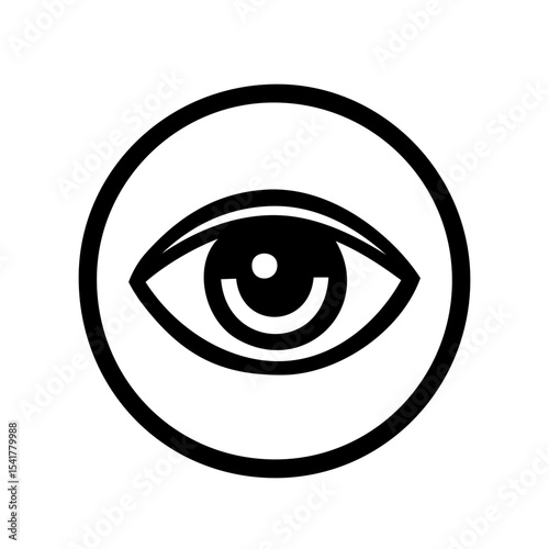 Simple eye graphic design within a circle representing clarity and observation no background, copy space