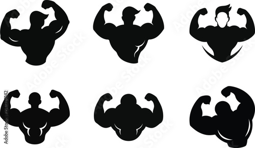 Set of vector silhouettes of people, muscle, and cartoon nature-themed designs