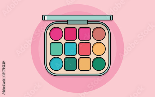 Vibrant Makeup Palette Flat Vector Illustration of Colorful Eyeshadows