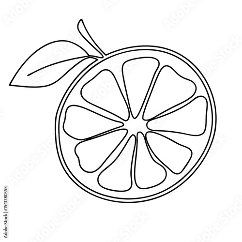 sliced orange with visible segments and leaf citrus fruit for seasonal autumn food vector icon