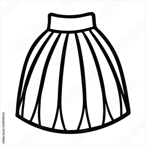 Line art illustration of a pleated skirt. Ideal for use in fashion design templates, clothing catalogs, textile pattern development, branding for apparel lines, and digital mockups.
