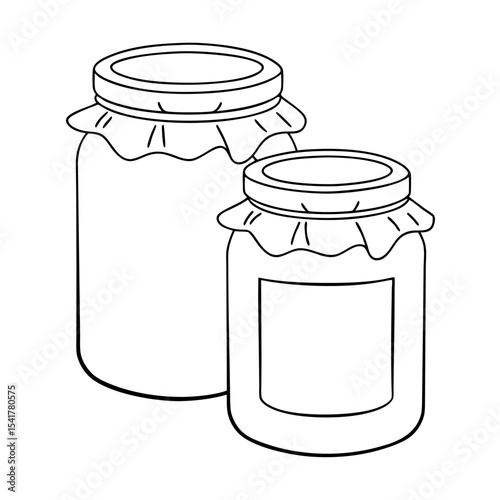 two glass jars sealed with fabric lids for homemade jam or preserves autumn food vector icon