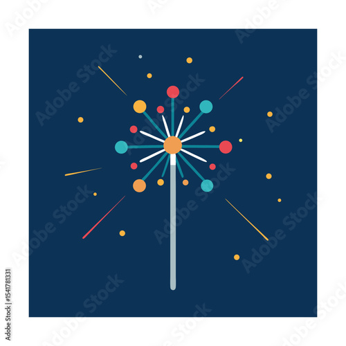 Colorful artistic sparkler illustration set against a deep blue background suitable for festive celebrations