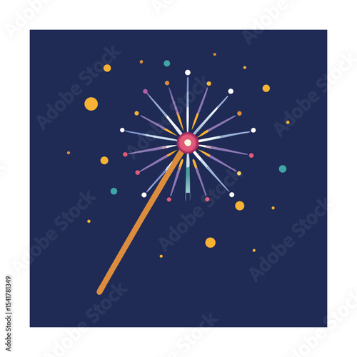 A modern minimalist illustration of a dandelion seed head on a dark blue background