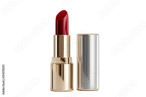Bright red lipstick in a sleek gold and silver case displayed
