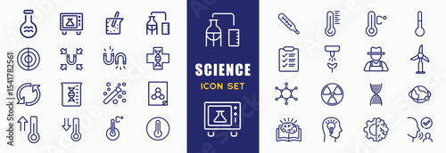 Science, scientific activity elements - minimal thin line web icon set. Outline icons collection. Simple vector illustration.