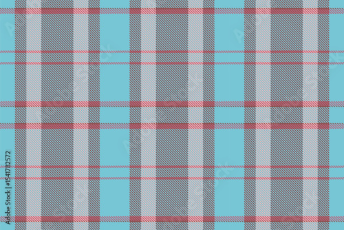 Mixed vector check pattern, apartment fabric texture seamless. Wide background tartan plaid textile in cyan and red colors.