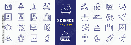 Science, scientific activity elements - minimal thin line web icon set. Outline icons collection. Simple vector illustration.