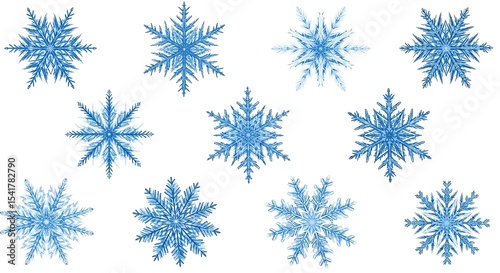 Stunning Collection of Blue Snowflake Illustrations Perfect for Winter Designs and Festive Projects