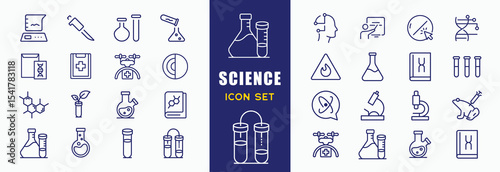 Set of 32 line icons related to science. Outline icons collection. Simple vector illustration. Editable stroke