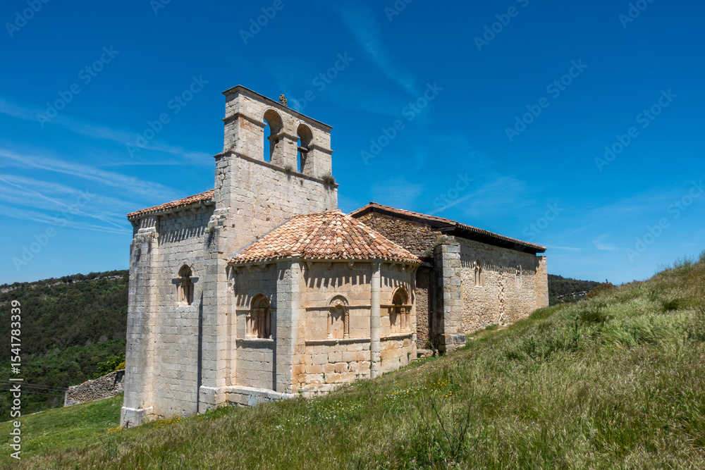 Fototapeta premium Hermitage of San Pantaleón de Losa: Late Romanesque Church from the 13th Century in Burgos, Castile and Leon, Spain