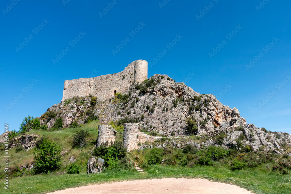Majestic Rojas Castle Ruins Overlooking Poza de la Sal, Spain Majestic Rojas Castle Ruins Overlooking Poza de la Sal, Spain