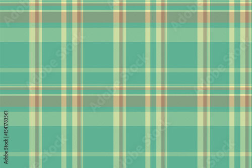 Thin check fabric seamless, nice vector texture pattern. Cover plaid background tartan textile in mint and pale goldenrod colors.
