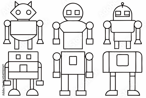 Black and White Vector Robot Icons for Illustration Projects