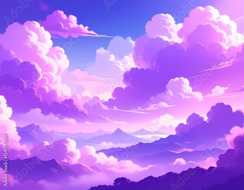 Abstract fantasy landscape purple Cumulus clouds aesthetic background