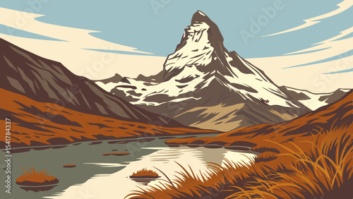 Majestic mountain landscape with serene river reflecting beauty of nature