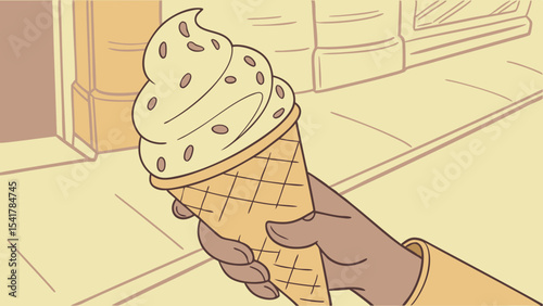 Delicious ice cream cone held in hand, perfect for warm day