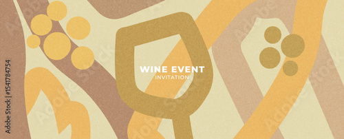 wine design template – banner, card or invitation with retro minimalist illustrations