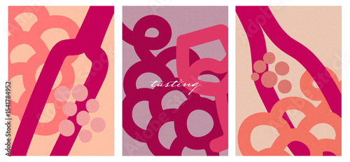 hand-drawn wine event invitations – retro minimalist vector posters with textured backgrounds