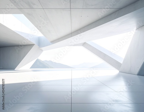 Abstract of concrete interior with sun light cast the shadow on the floor ,Geometric