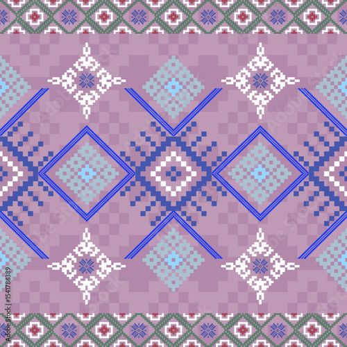 Pixel, Pastel Geometric Floral Tile Seamless Pattern for carpet, print, wrap, decorative, illustration, Fabric, Wallpaper, Ceramics. 

