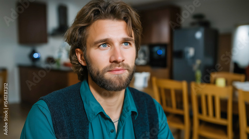 Portrait of a Christian man with calm expression, reflecting faith, spirituality, devotion, and inner peace in natural light.